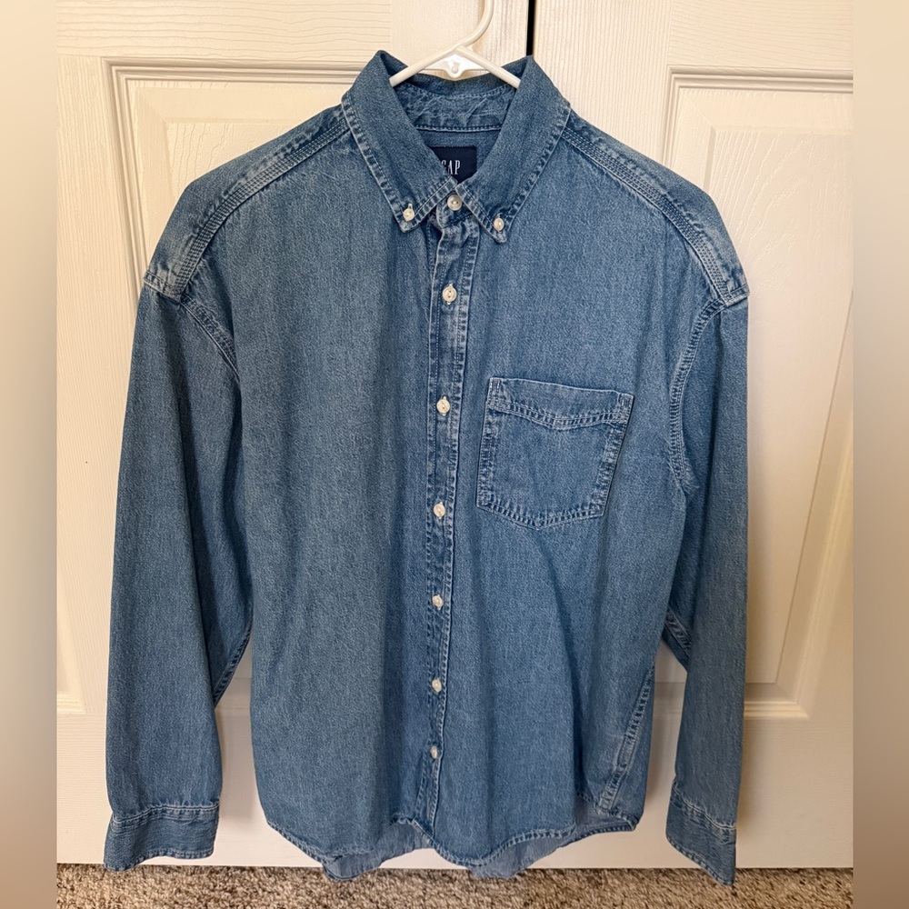 Heavy Gap Men's Blue Denim Button-Down Shirt XS